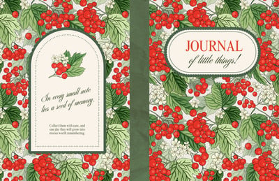 Vintage Illustrated Journal Cover Notebook (Wrap) Notebook Wrap Canva template, red and green