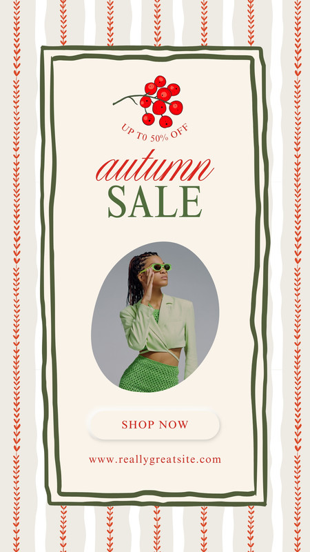 Illustrated Retro Elegant Photo Fashion Autumn Sale Instagram Story Canva template, red and green