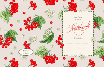 Elegant Illustrated Floral Berry Cover Notebook (Wrap) Notebook Wrap Canva template, red and green