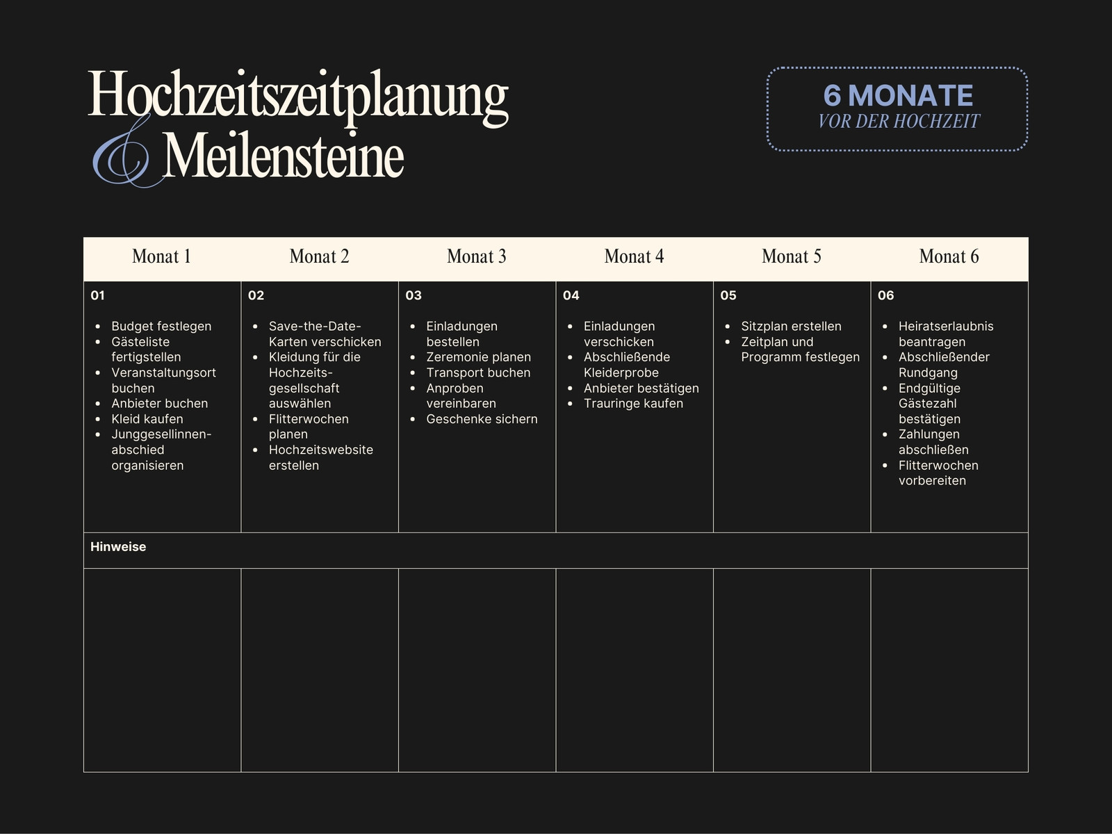 Schwarz Weiß Blau Minimal Elegant Hochzeitszeitplan Diagramm