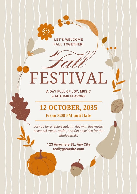 Vintage Illustrated Fall Festival Poster Canva template, orange and beige