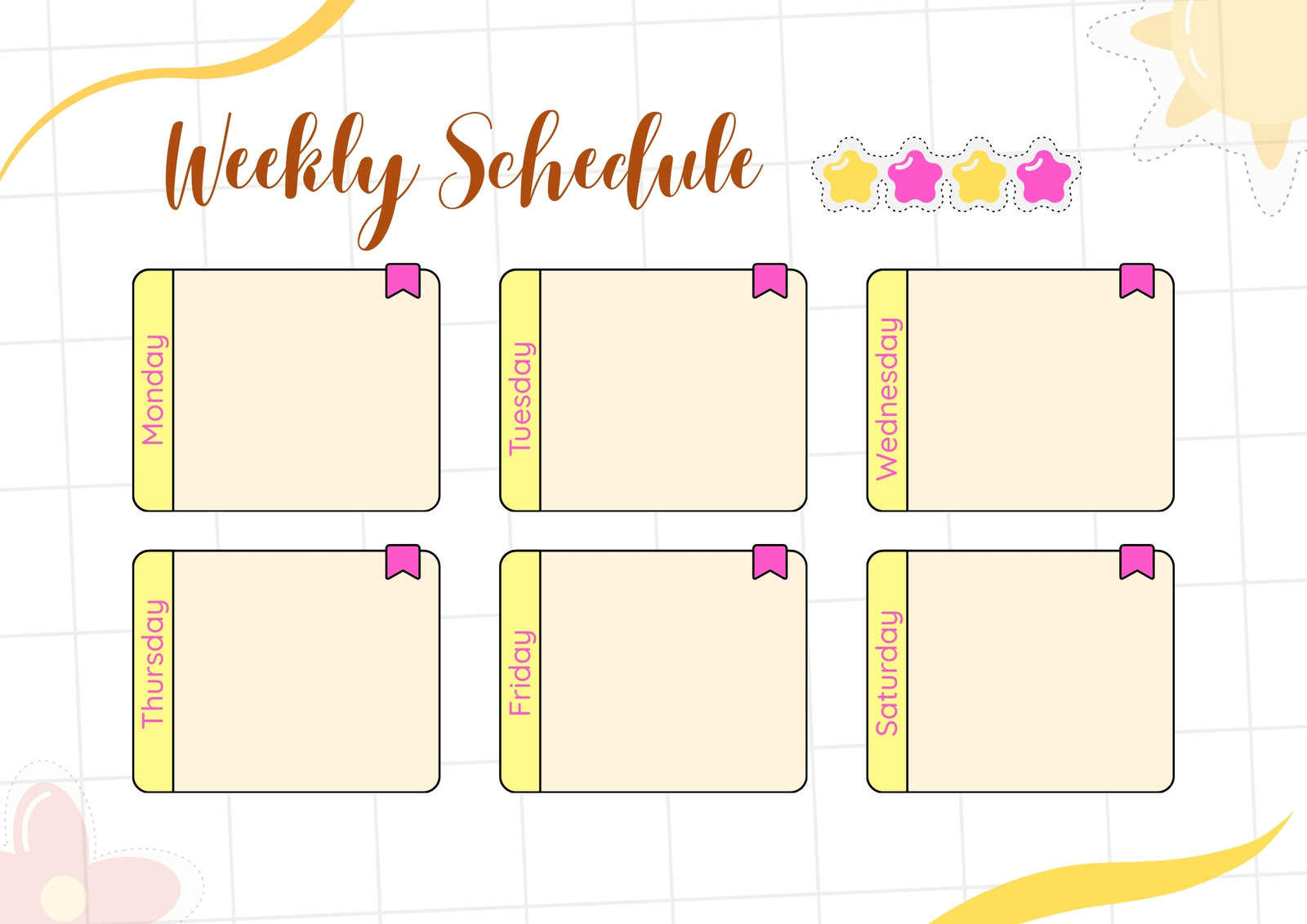 Yellow Pink and Beige Playful Weekly Schedule A4