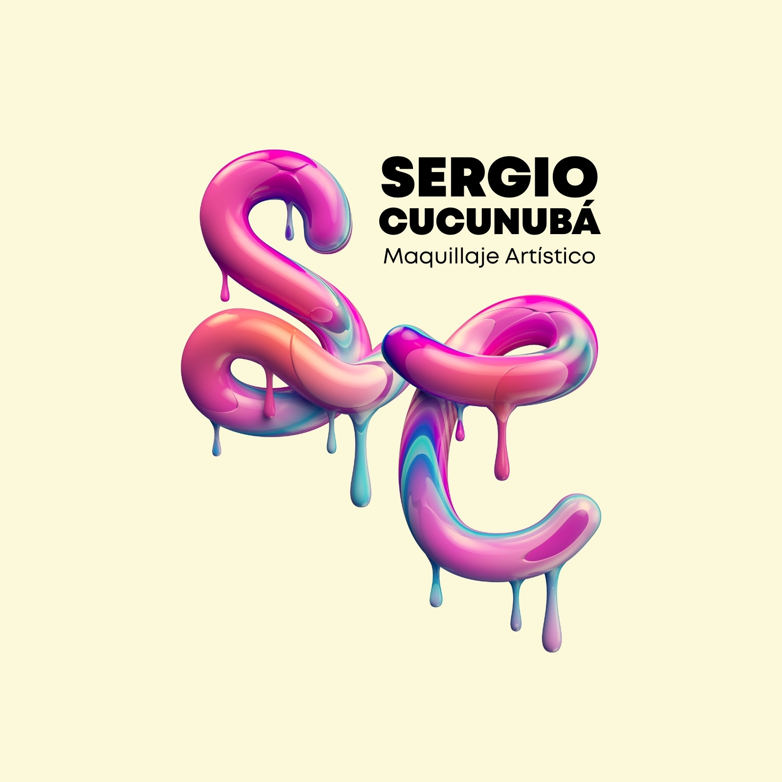 Logo Maquillador Artístico Ilustrado Brillante Rosa y Azul