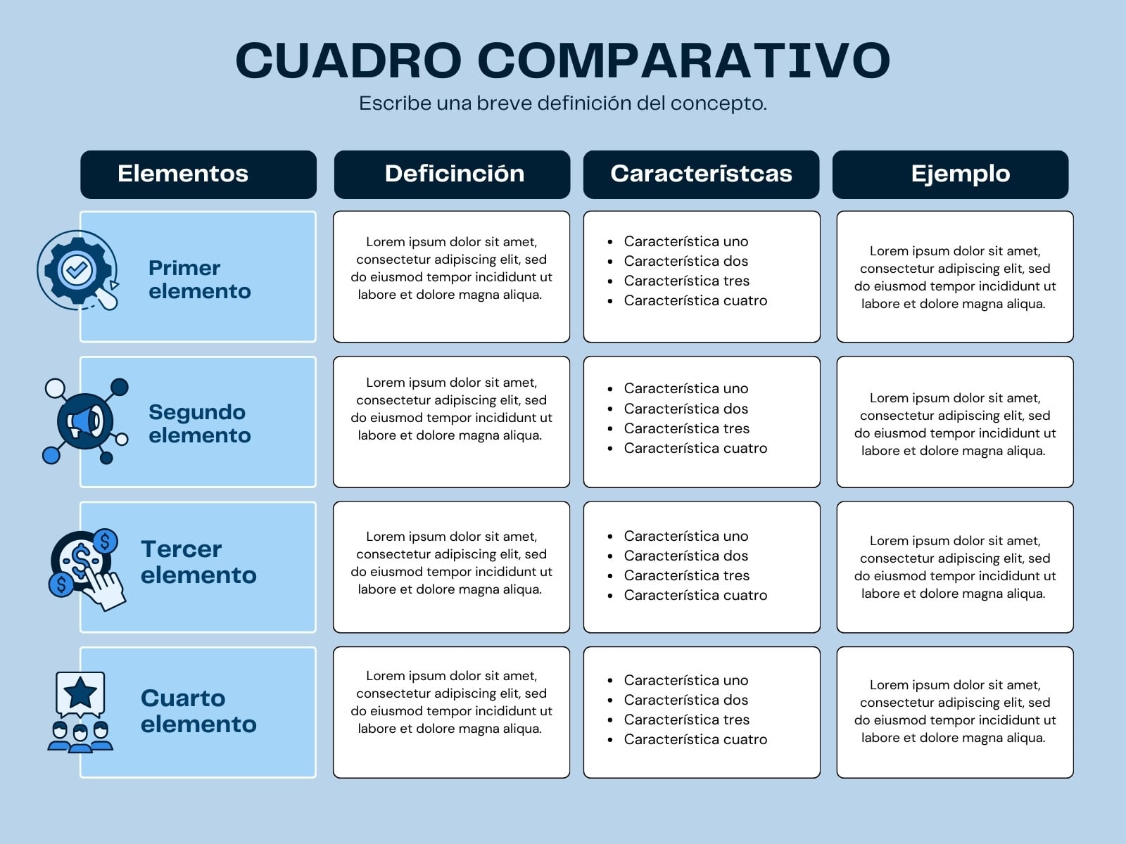 Cuadro comparativo moderno gráfica azul y blanco
