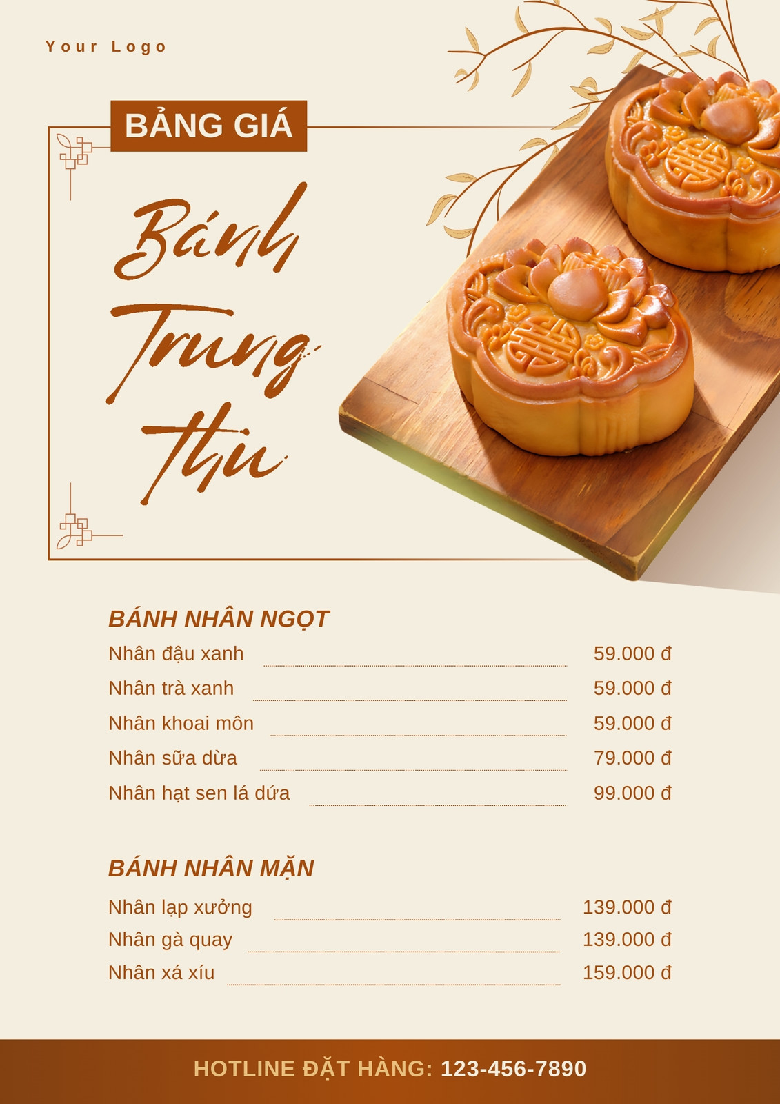 Bảng giá bánh trung thu nâu be tối giản Bảng giá bánh trung thu nâu be tối giản