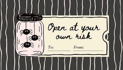 Retro Illustrated Whimsical Spider Halloween Gift Tag Canva template, black