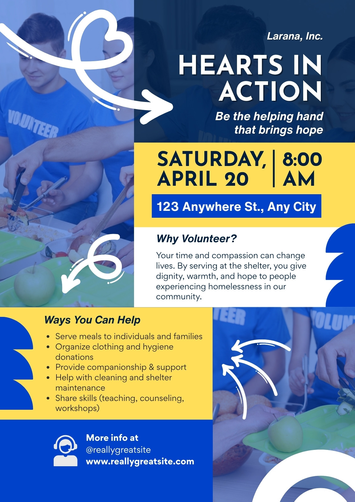 Blue And Yellow Modern Community Service Shelter Volunteer Homelessness Flyer