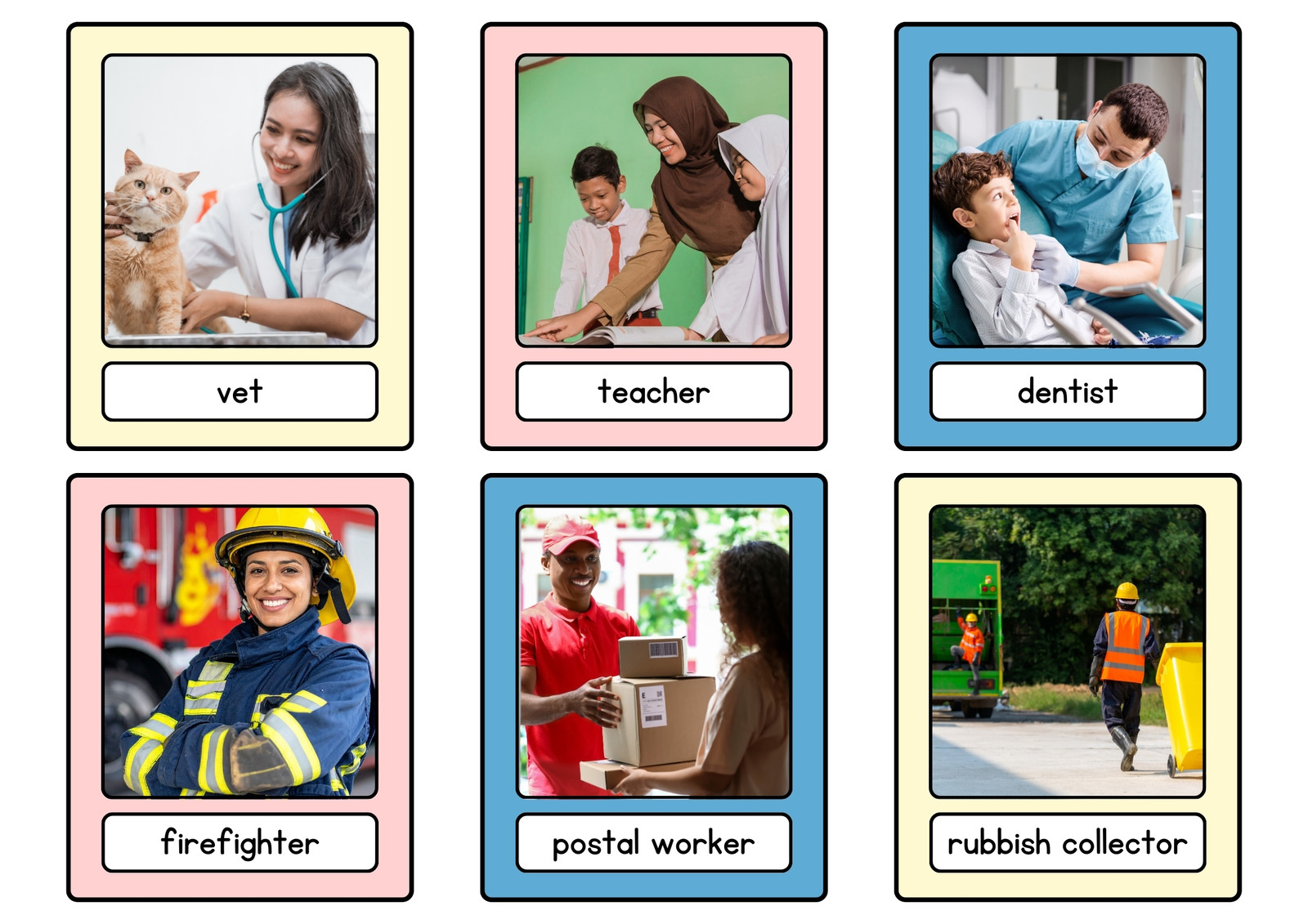 People Who Help Us Topic Flashcards in Simple Bold Colourful Photographic Style