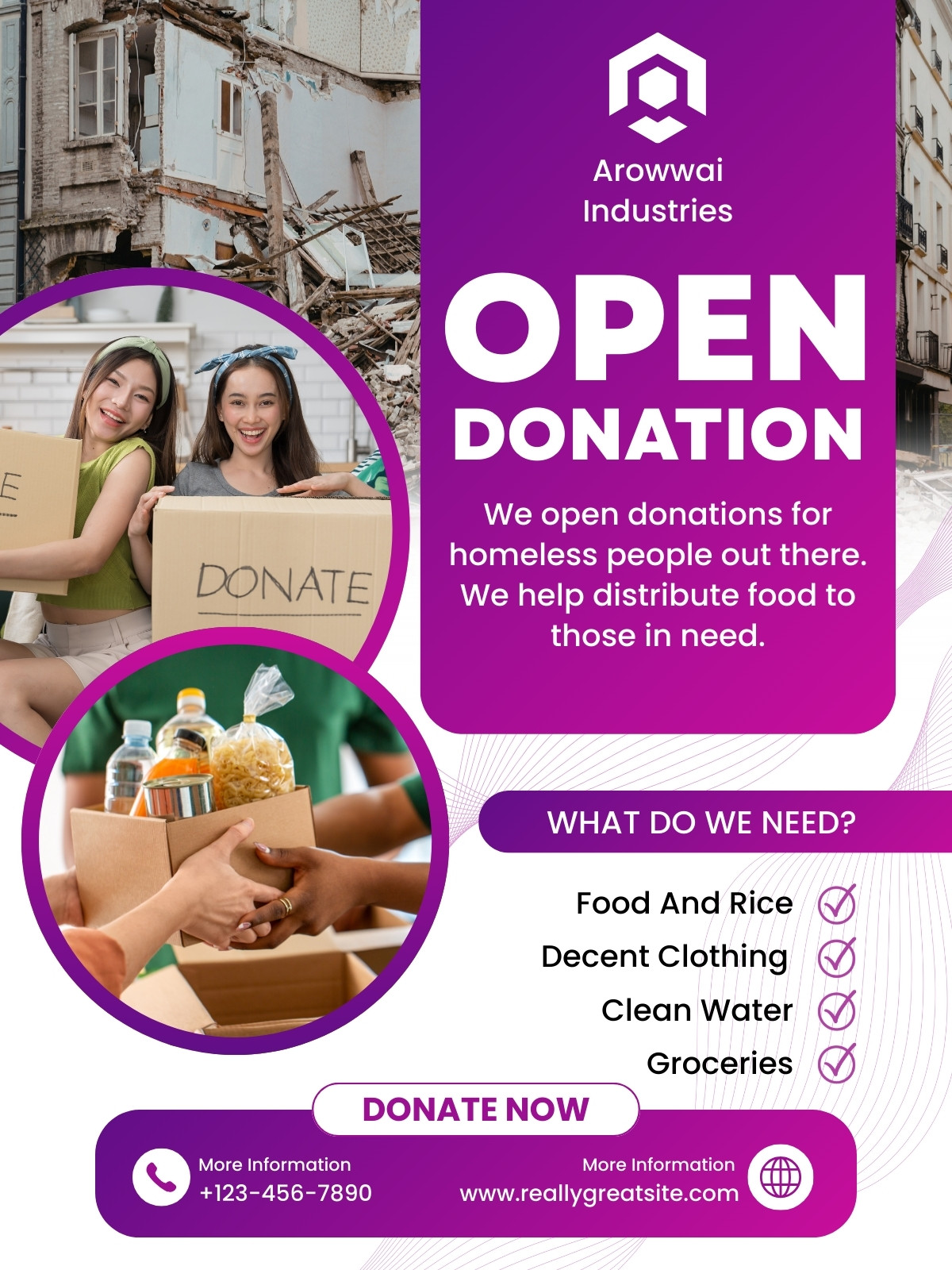 Purple and White Modern Open Donation Instagram Post