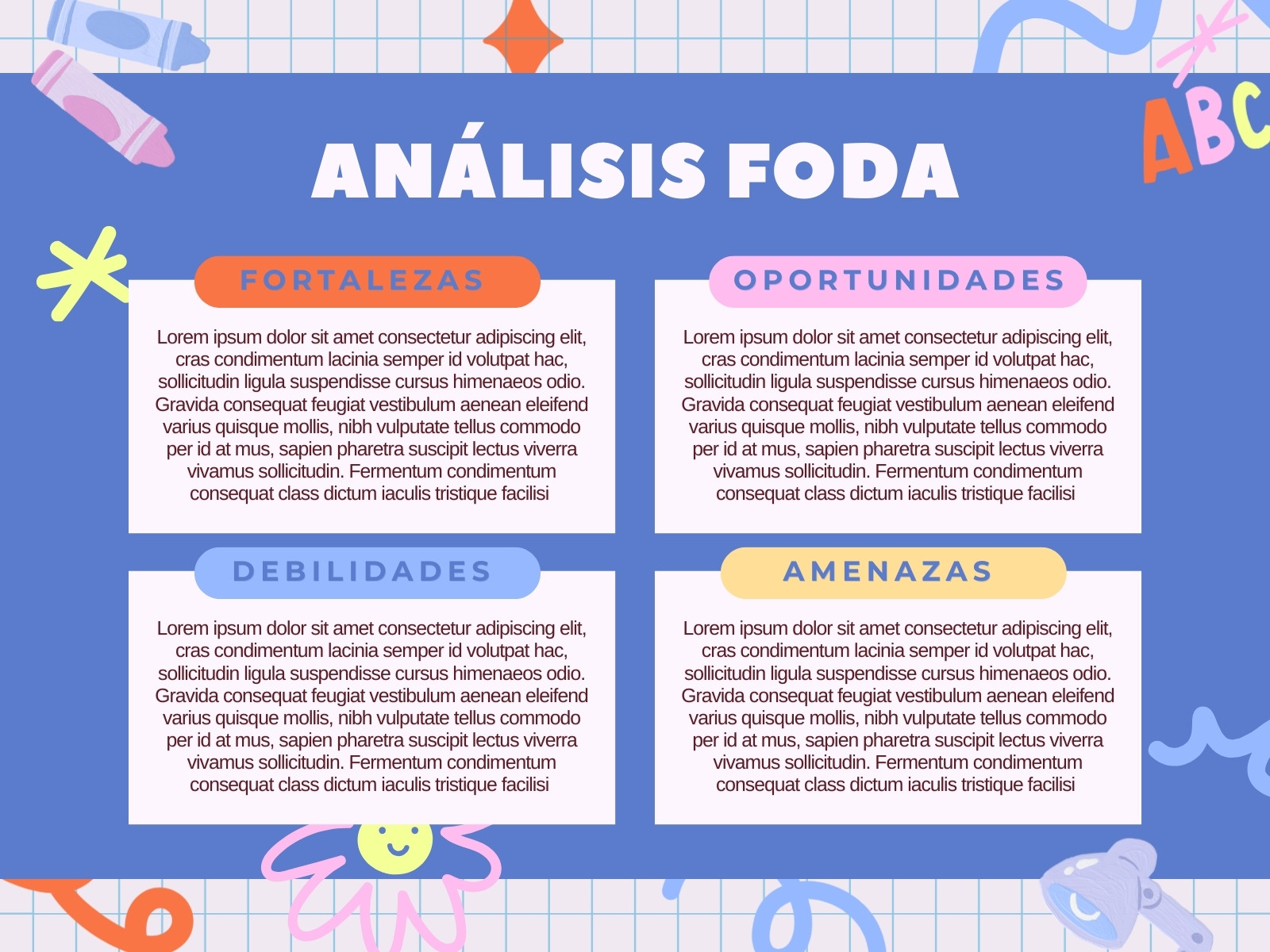 Gráfica Análisis FODA Ilustrado Escolar Rosa Lila