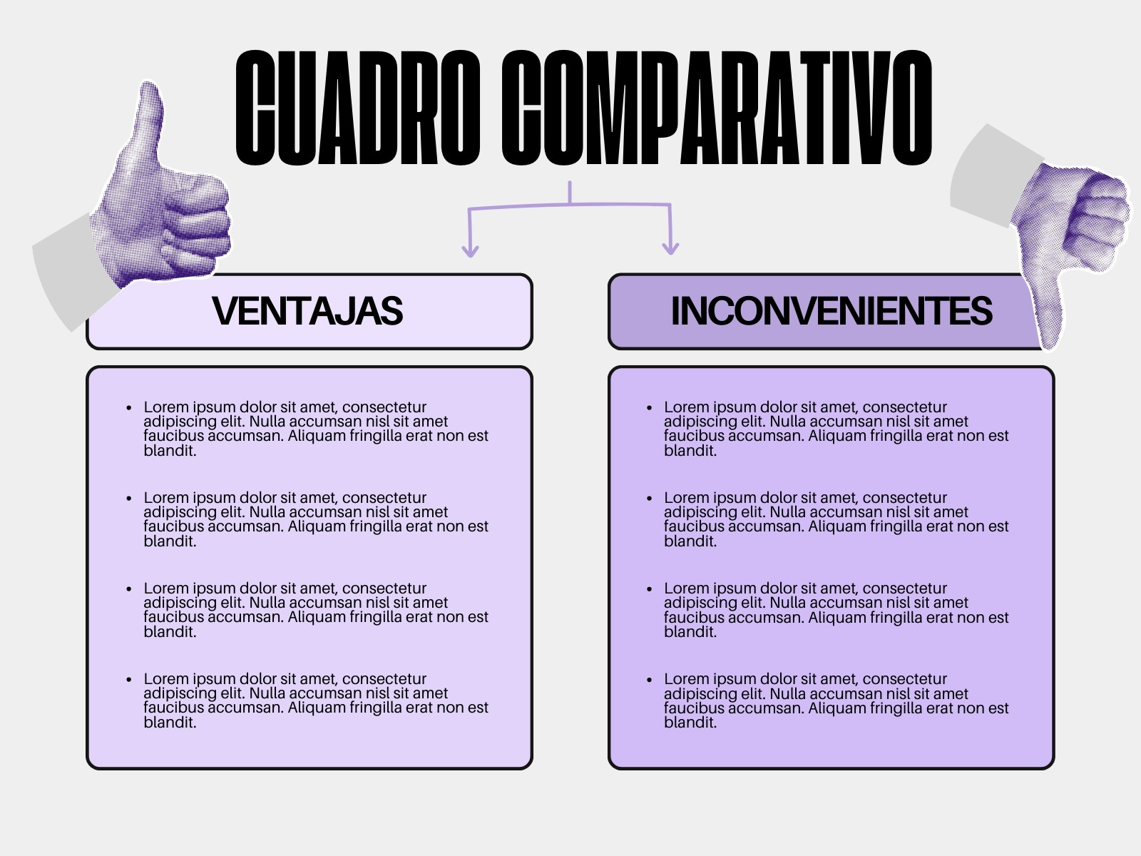 Gráfico Cuadro Comparativo Ventajas Inconvenientes Moderno Punteado Negro Morado
