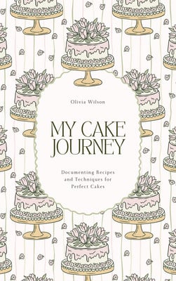 Illustrated Whimsical Cake Baking Food Journal Book Cover Canva template, pink and cream