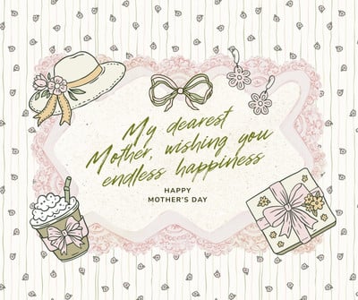 Illustrated Whimsical Happy Mother's Day Facebook Post Canva template, pink and green