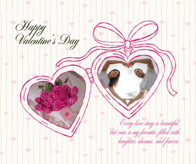 Coquette Illustrated Valentine's Day Photo Collage Greeting Facebook Post Canva template, pink