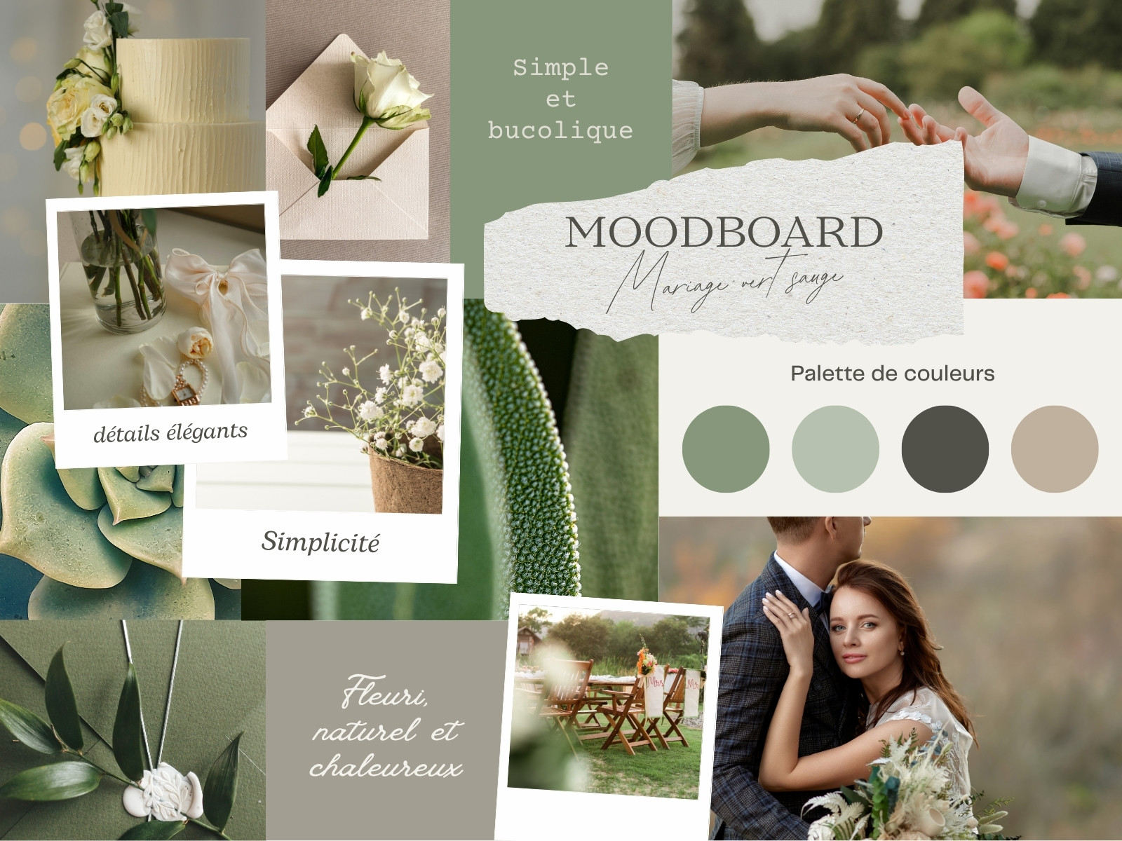 Graphique Moodboard mariage Bucolique élégant Vert sauge