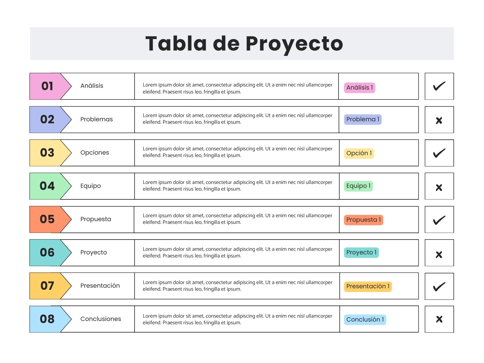 Tabla Cuadro de Datos Simple Colorido Blanco