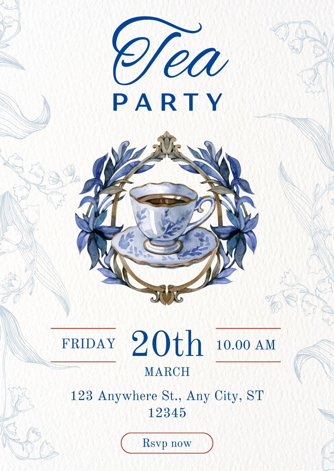 Free custom printable tea party invitation templates | Canva