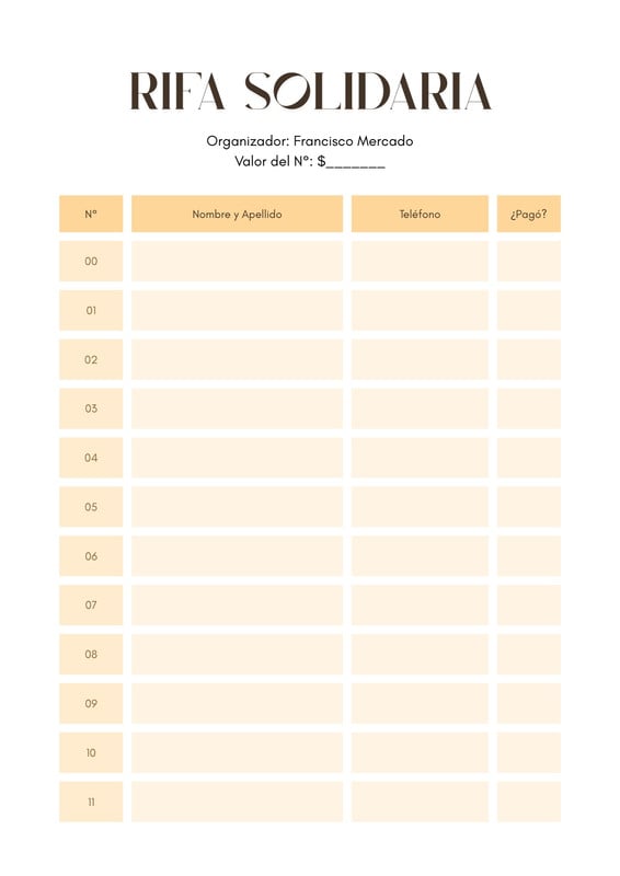 Formato de rifa 100 números para editar gratis | Canva