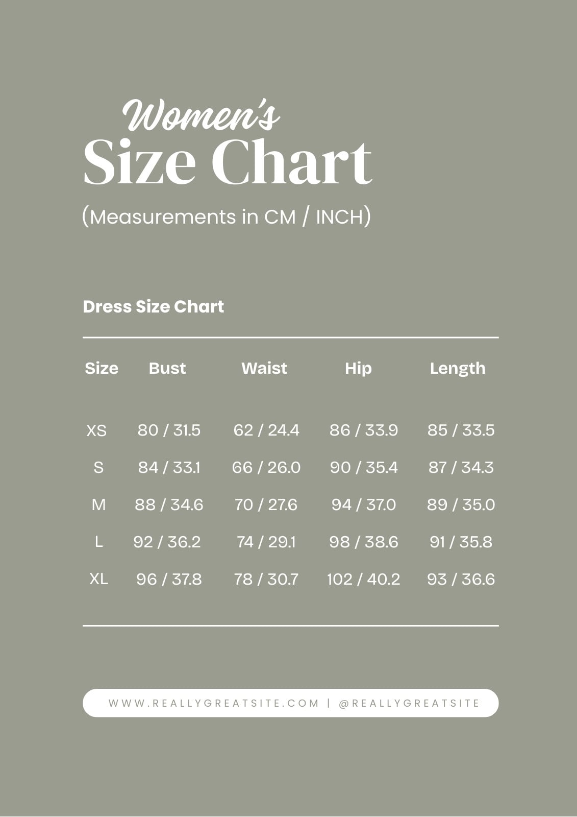 Free and customizable size chart templates