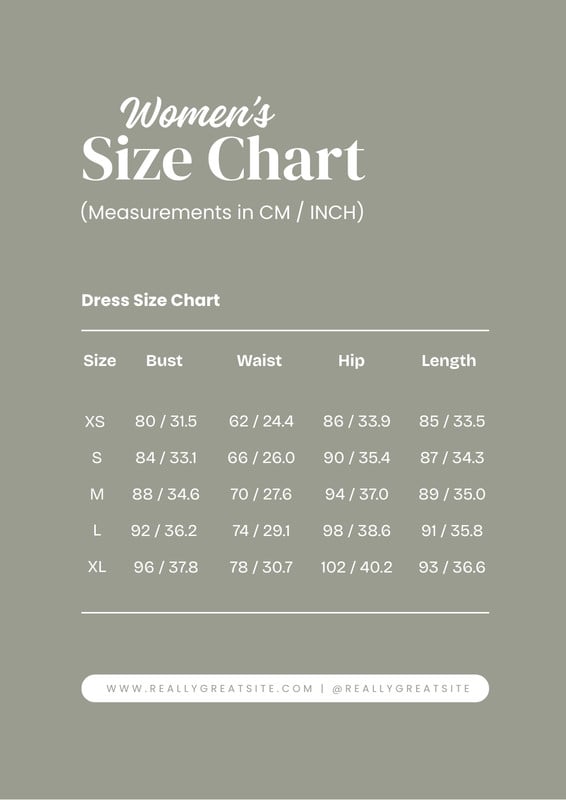 Free and customizable size chart templates
