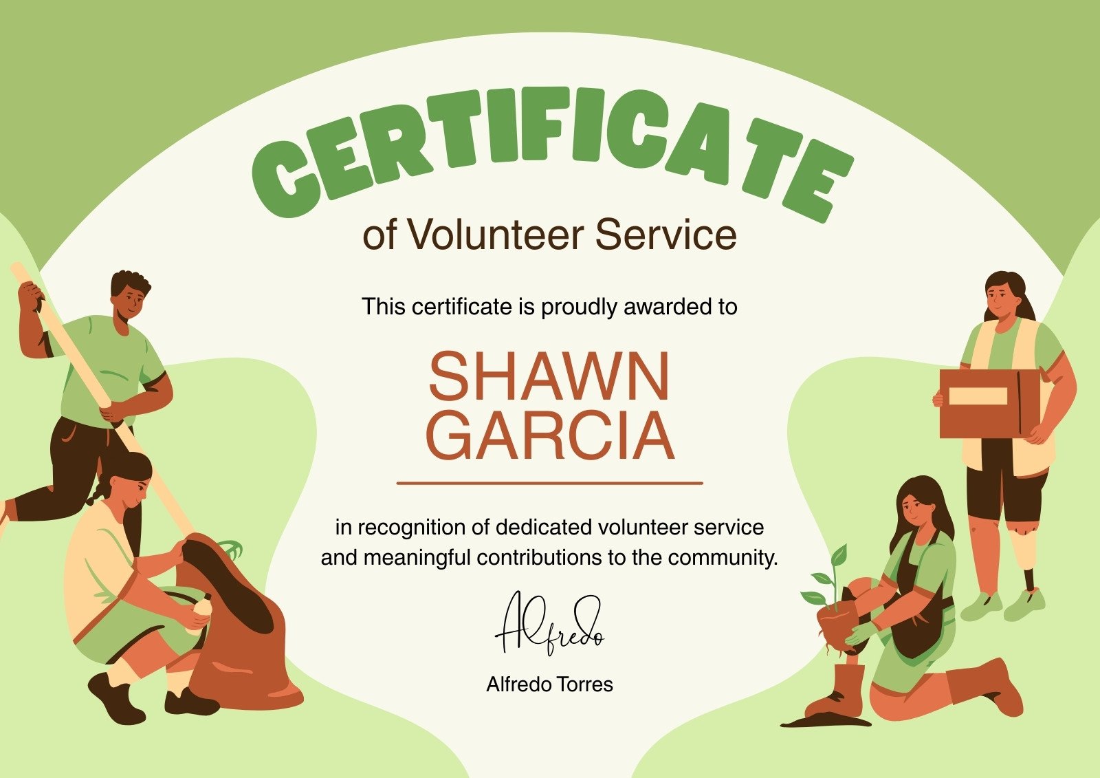 Green Modern Volunteer Service Certificate