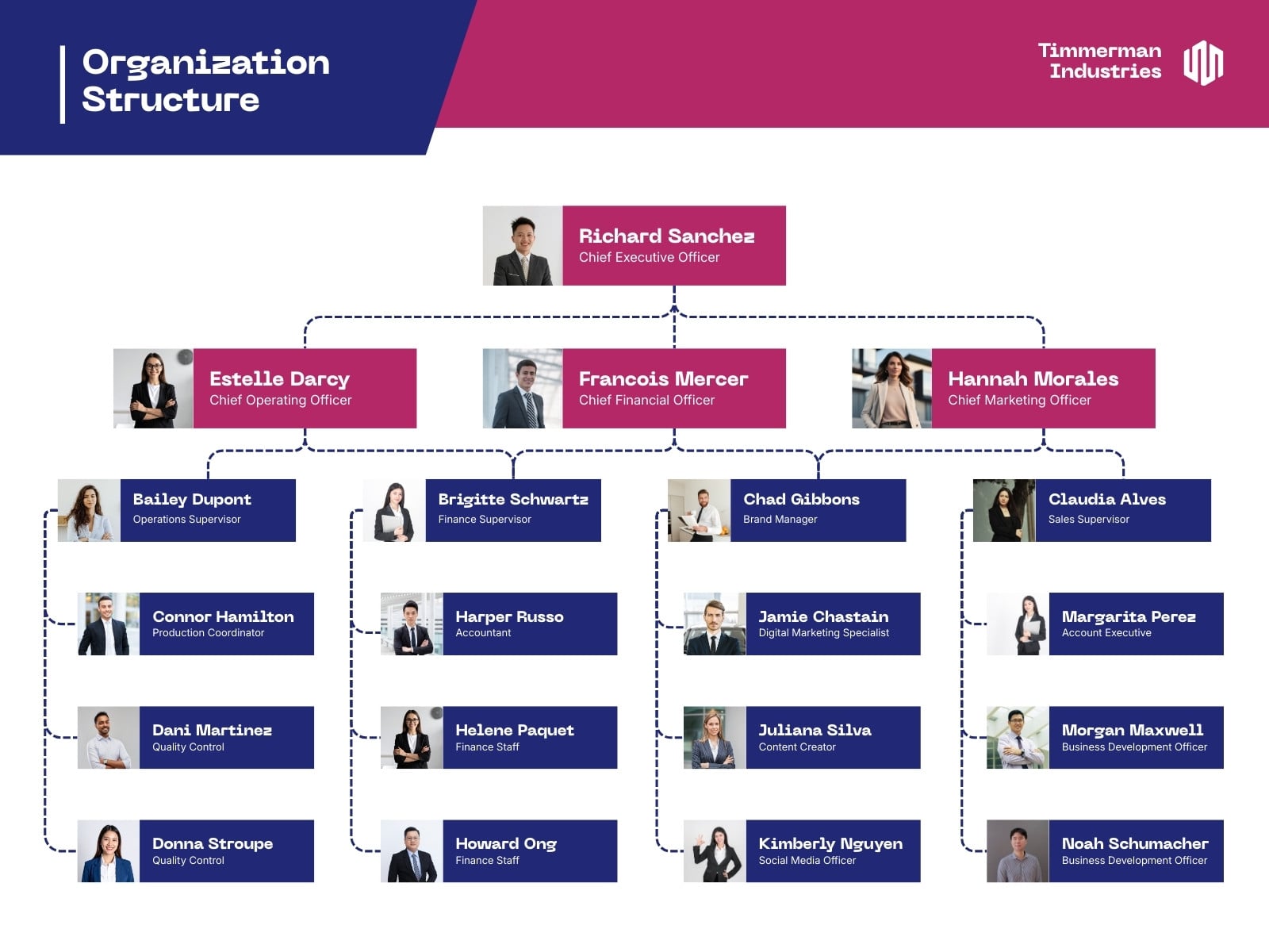 Blue Pink and White Modern Organization Structure Chart Graph