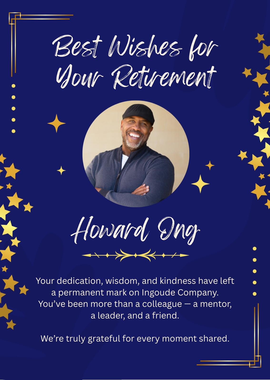 Blue And Gold Elegant Wishes Appreciation Celebration Retirement Card