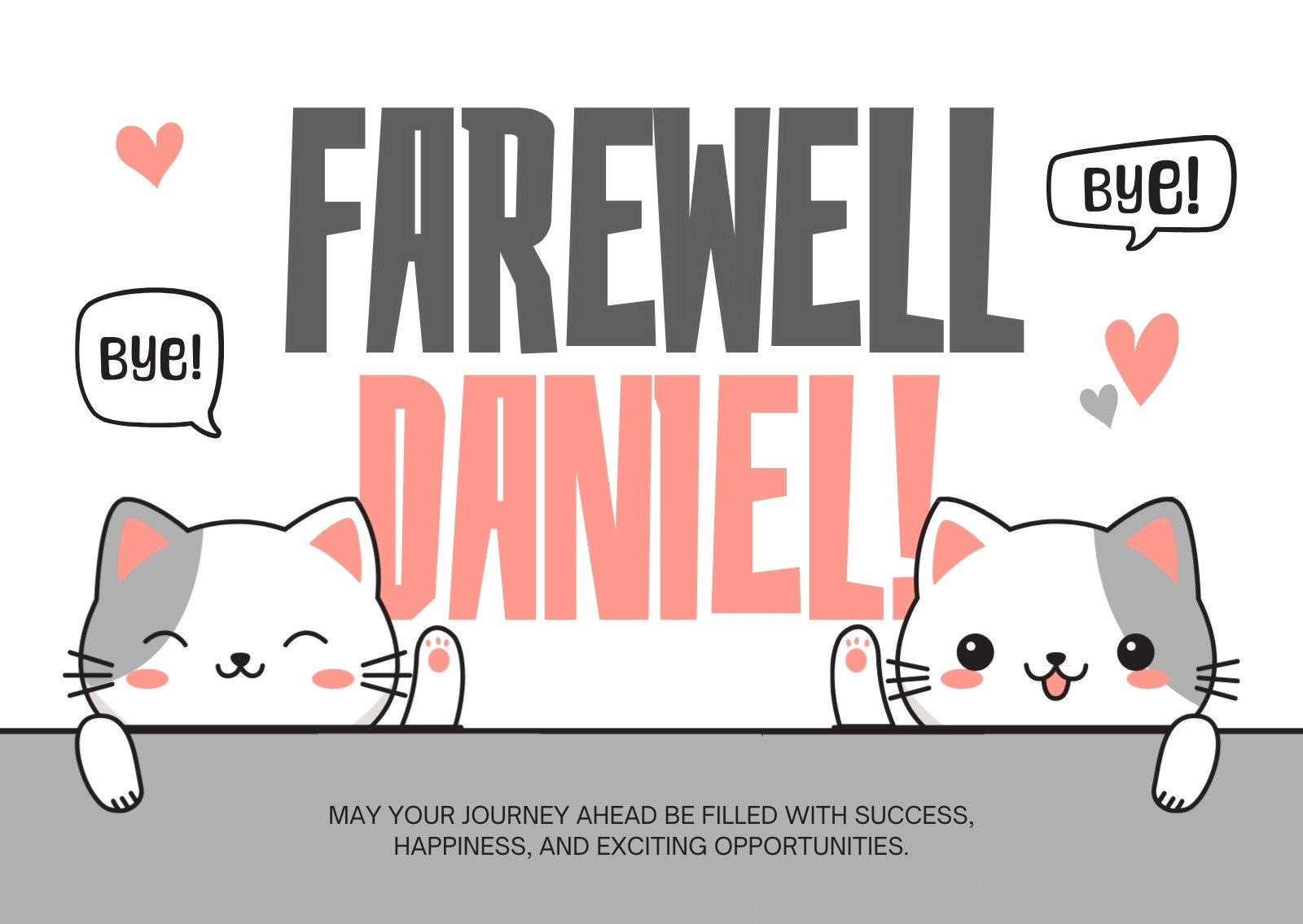 Gray Pink and White Illustrated Farewell Card