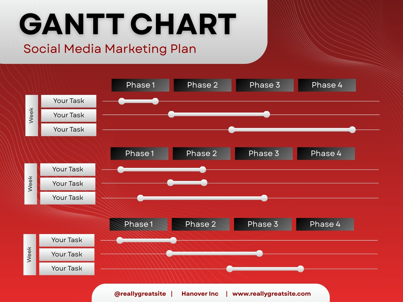 Red and Black Modern Social Media Professional Gantt Chart Graph