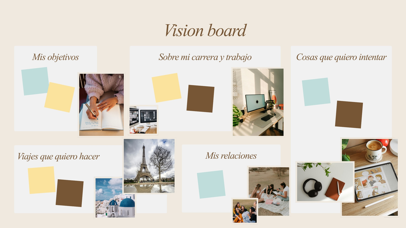 Pizarrón tablero de visión minimalista beige café azul