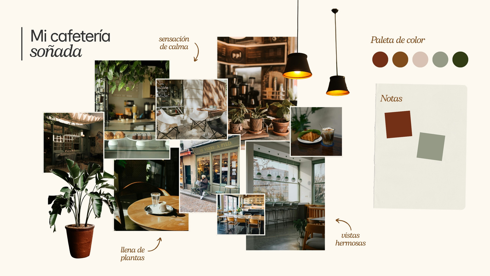 Pizarrón cafetería moderno beige verde marrón