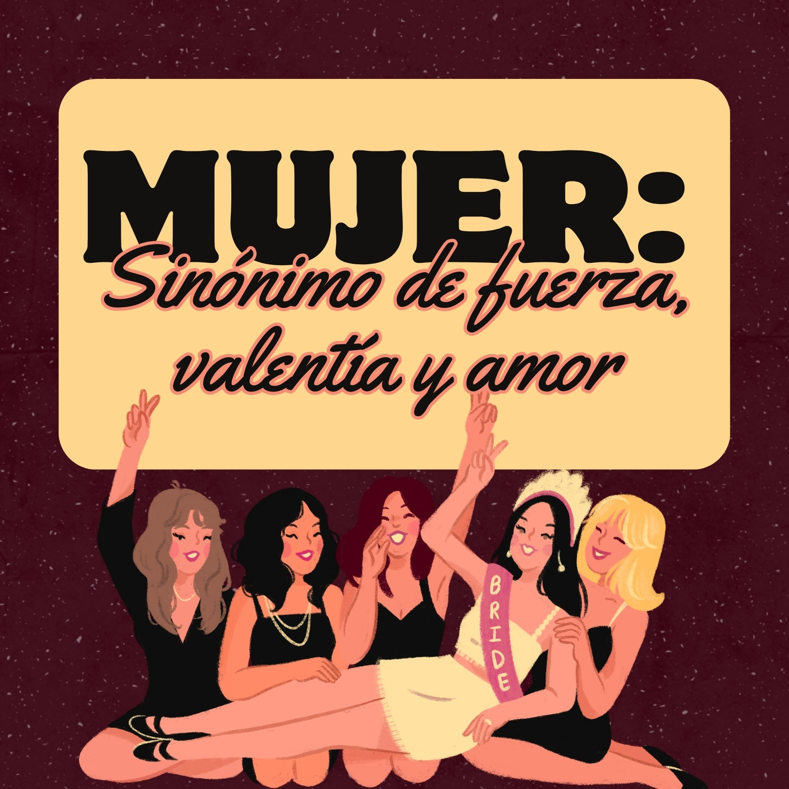 Rojo Oscuro Ilustrado Dia de la Mujer Tarjeta