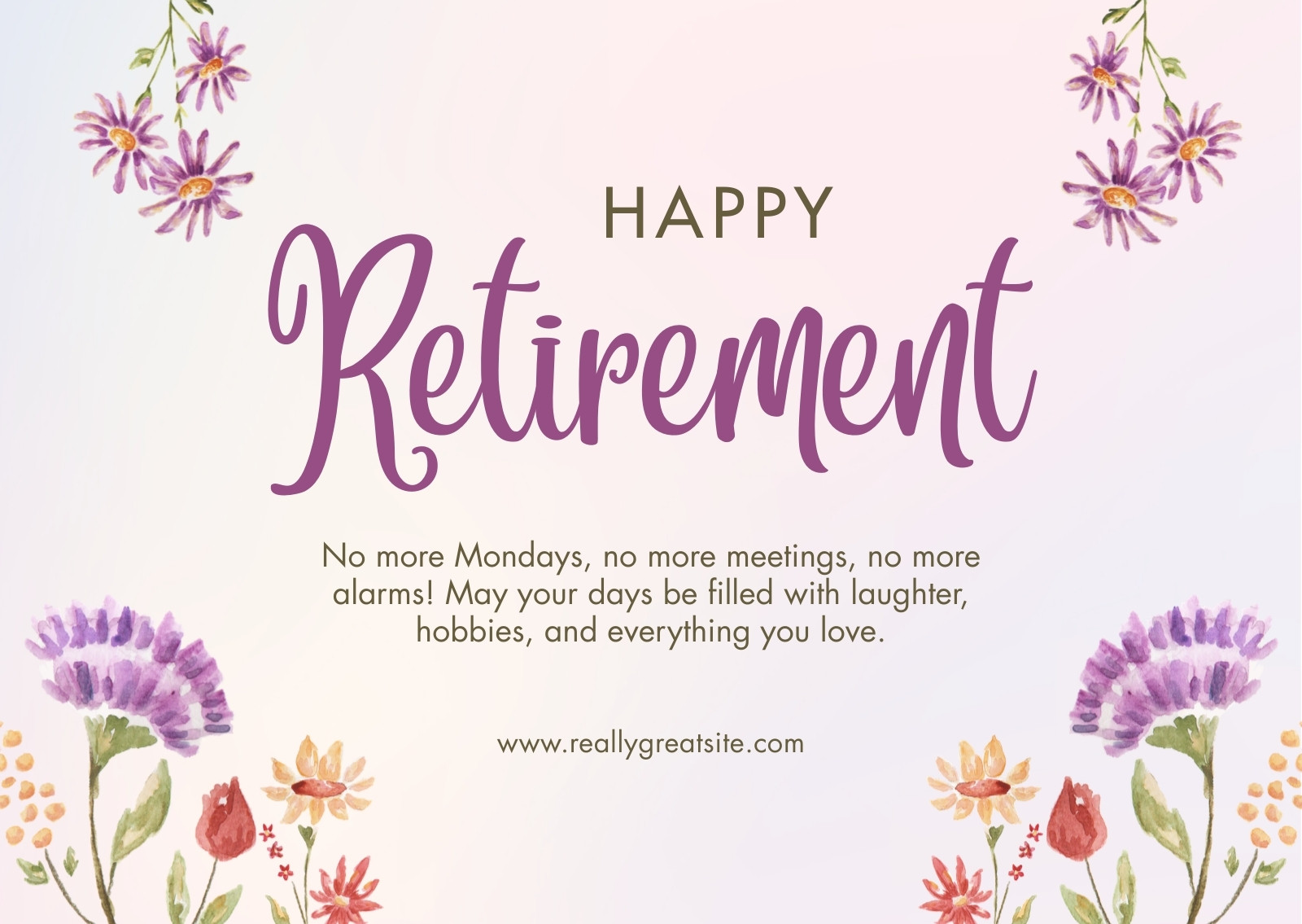 Purple and Pink Illustrated Retirement Card