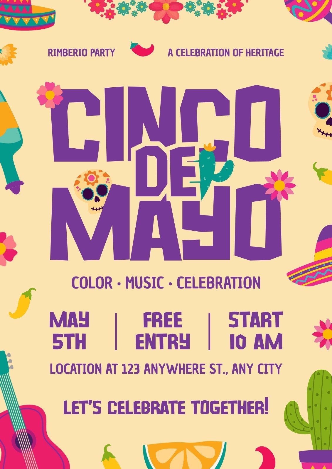 Purple and Yellow Playful Cinco de Mayo Flyer
