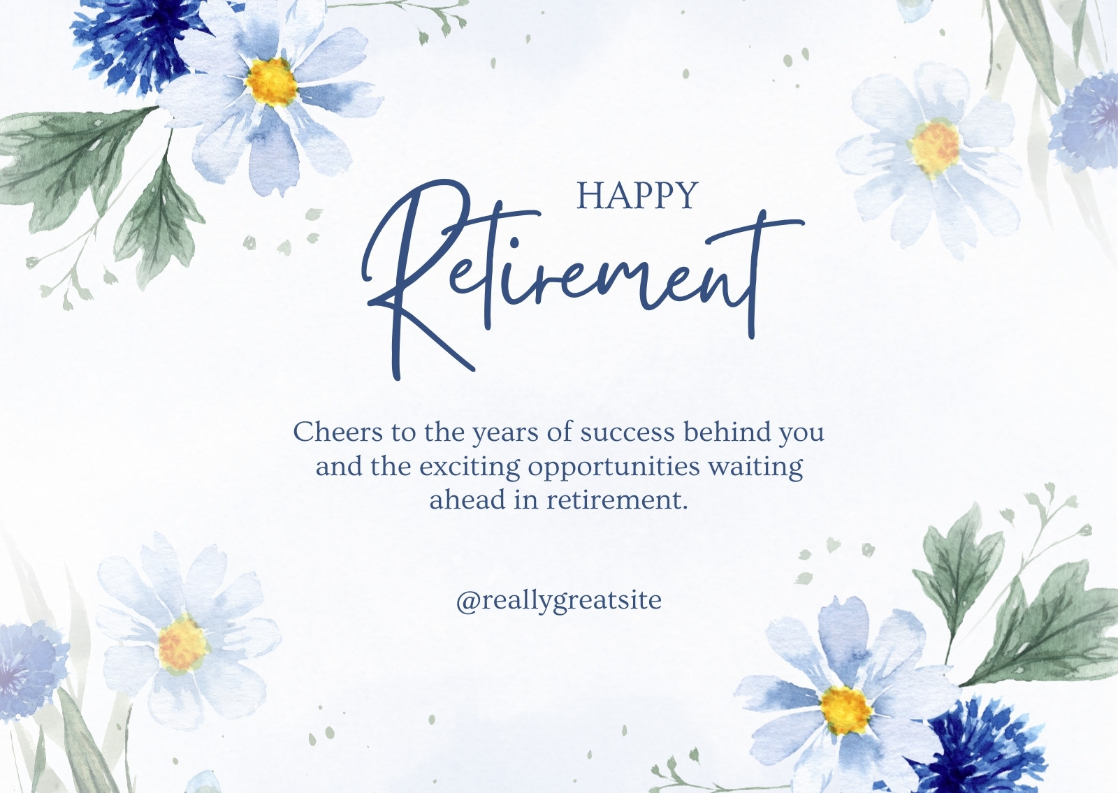 Blue Green and White Illustrated Retirement Card