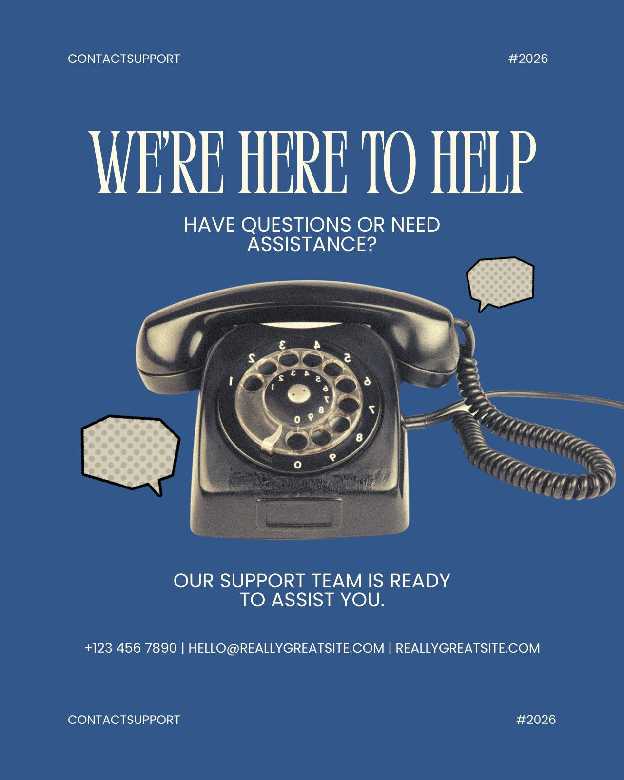 Blue and Black Retro Contact Support Instagram Post