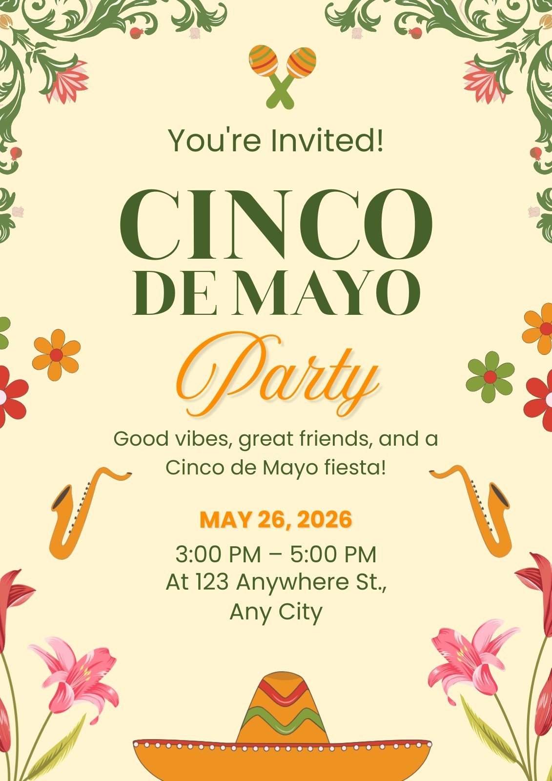 Green Orange Illustrative Cinco De Mayo party Flyer