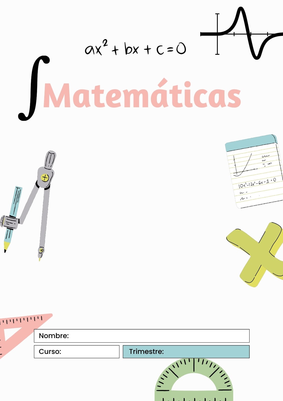 Portada de Cuaderno de Matemáticas Ilustración Colorida