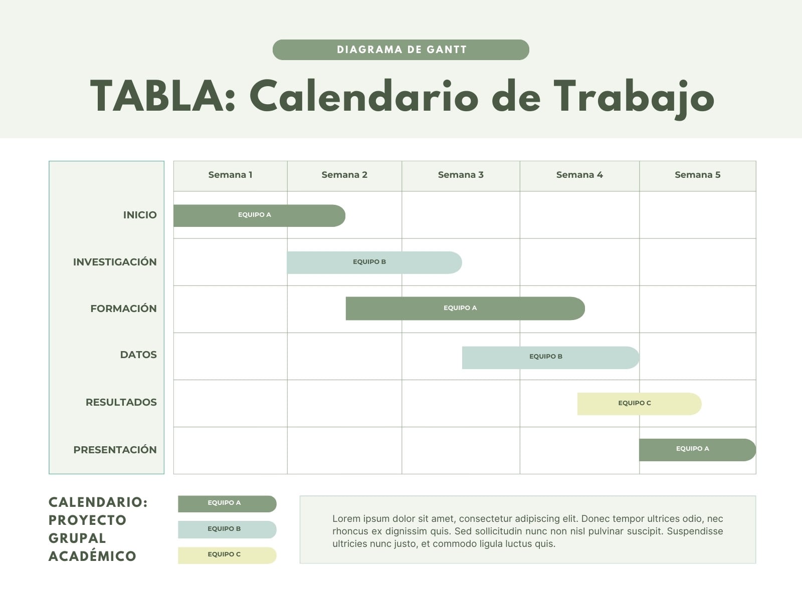Tabla Calendario de trabajo Sencillo Moderno Verde