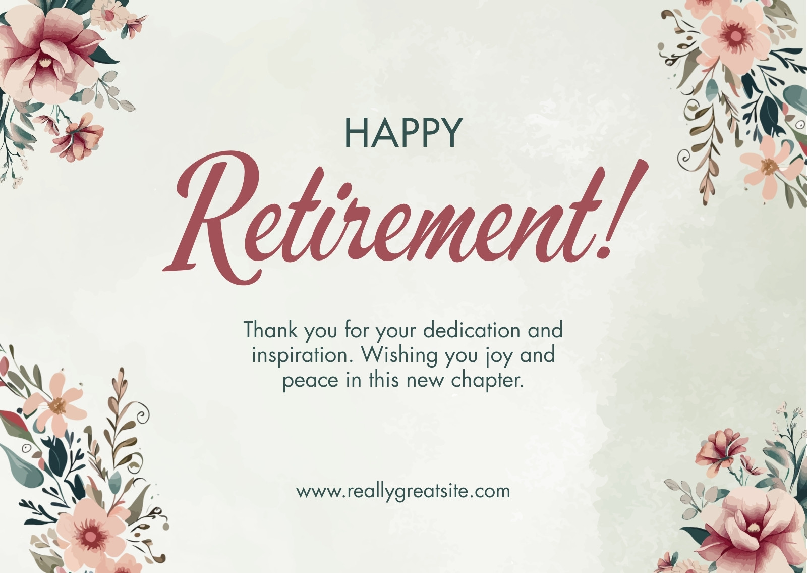 Pink and Green Floral Retirement Card