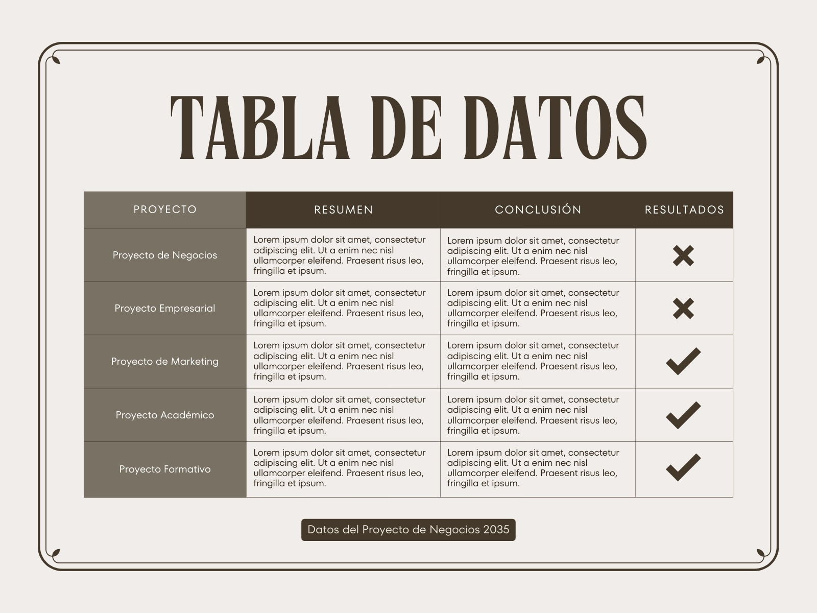 Tabla Cuadro de Datos Sencillo Vintage Marrón