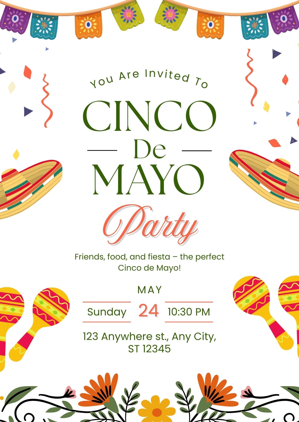 Green Orange Illustrative Cinco De Mayo party Invitation