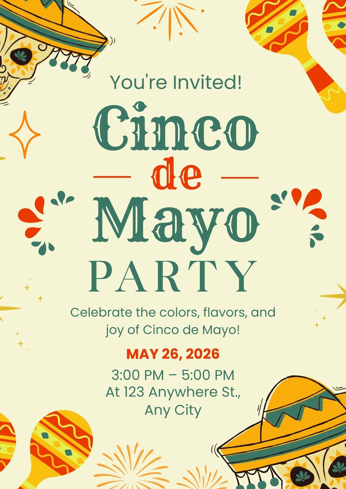 Green Red Illustrative Cinco De Mayo party Flyer