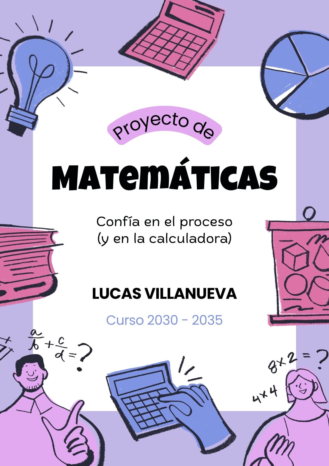 Portada de cuaderno Matemáticas Ilustrado Morado Rosa