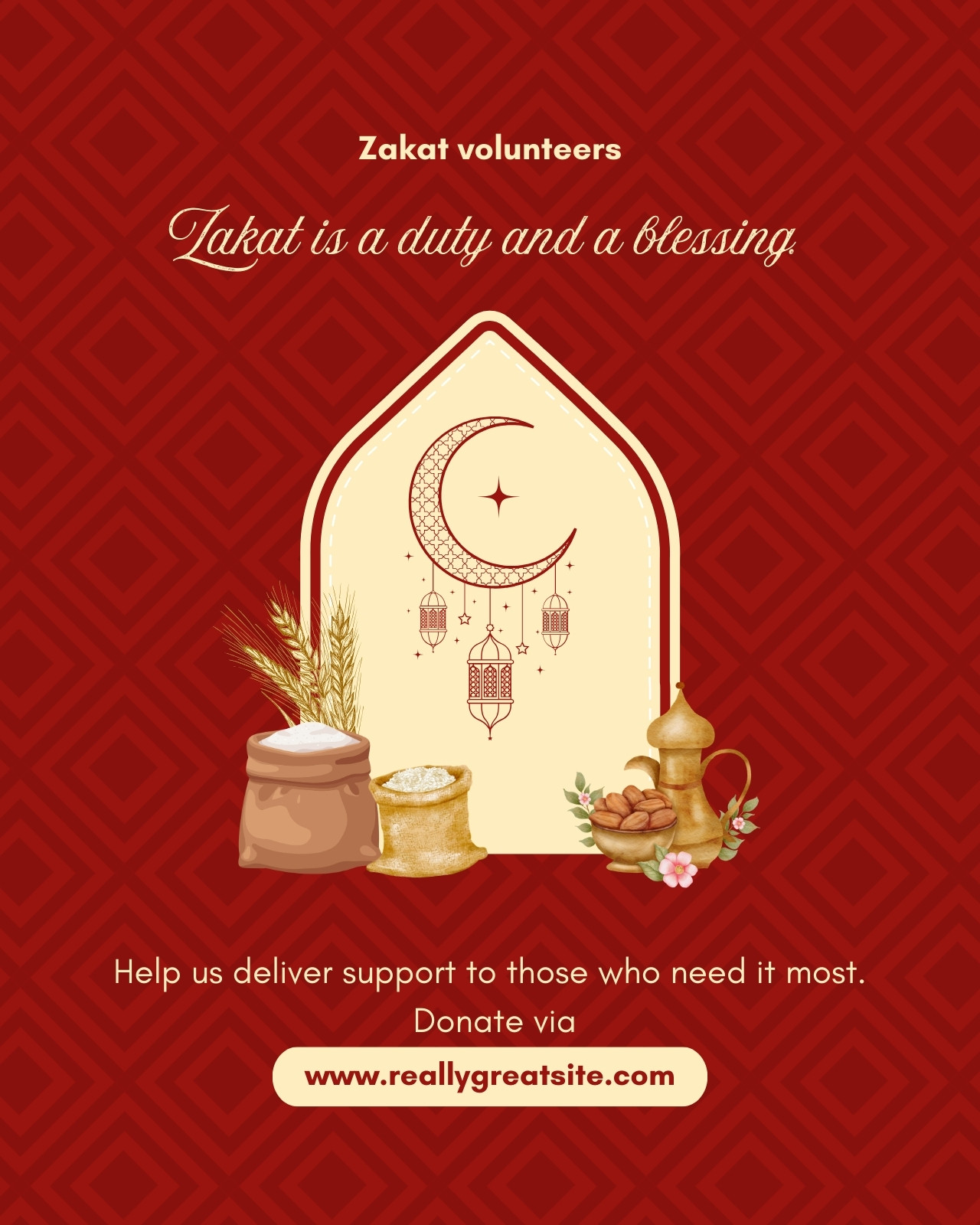 Red and Beige Traditional Zakat Instagram Post