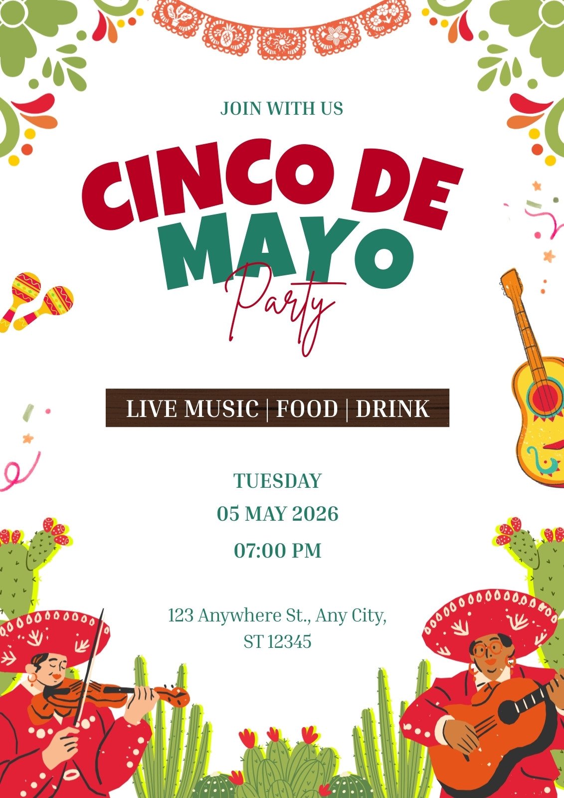 Red and Green Illustrated Cinco De Mayo Flyer