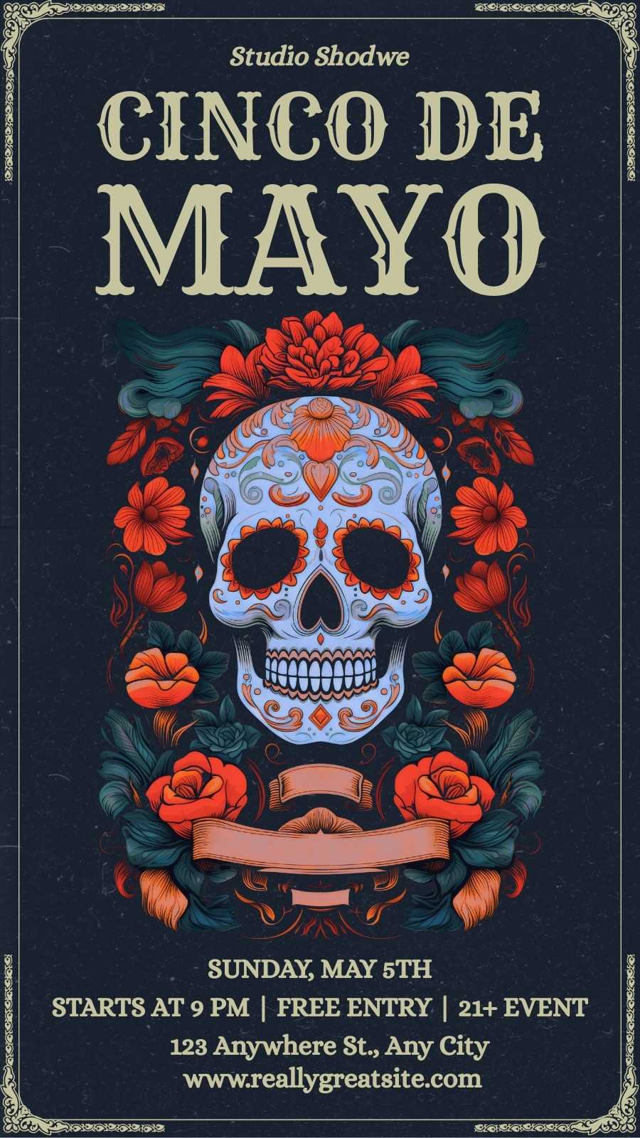 Dark Blue and Orange Illustrated Cinco de Mayo Your Story