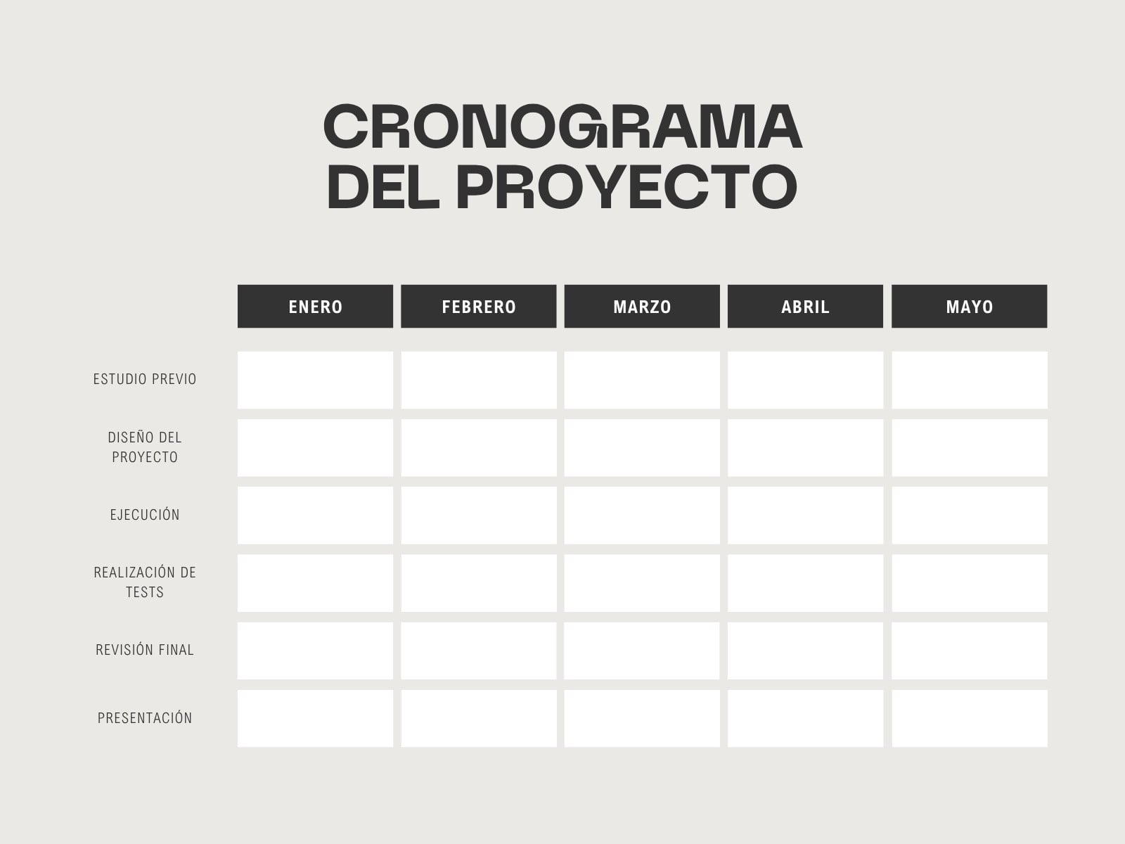 Gráfico Cronograma de Proyecto Minimalista y Sencillo Beige y Negro