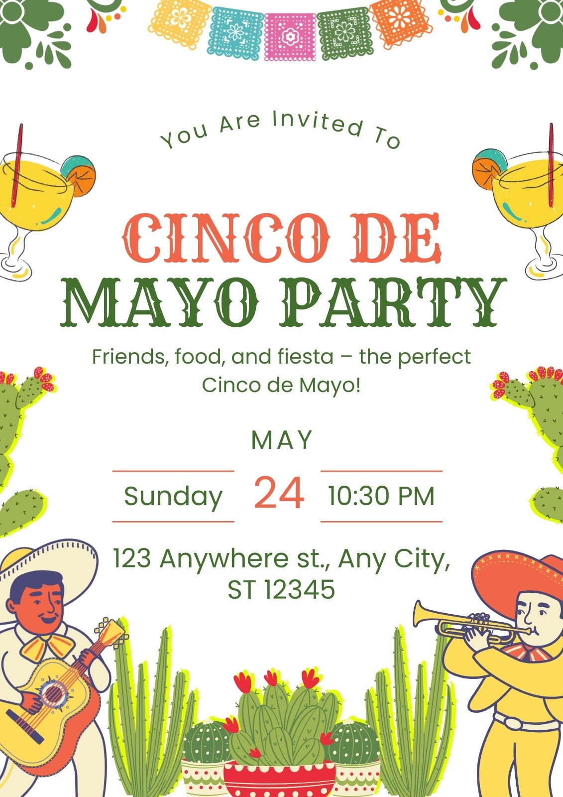 Green Orange Illustrative Cinco De Mayo party Flyer