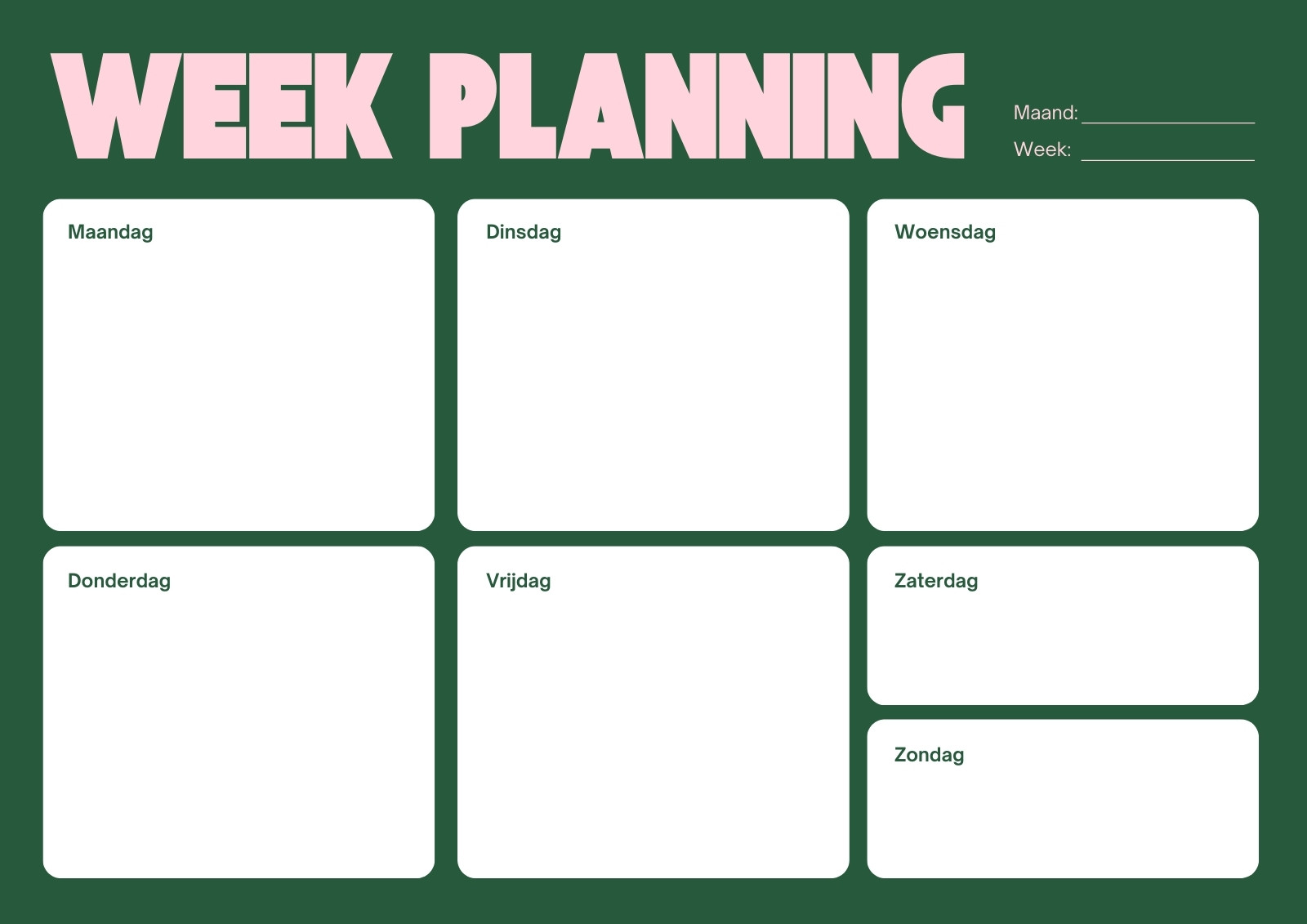 Groen roze minimalistisch weekplanning A4 Groen roze minimalistisch weekplanning A4